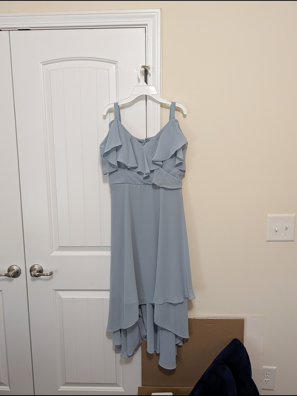 Soft Blue Ruffle High-Low Spaghetti Strap Dress - Picture 1 of 6